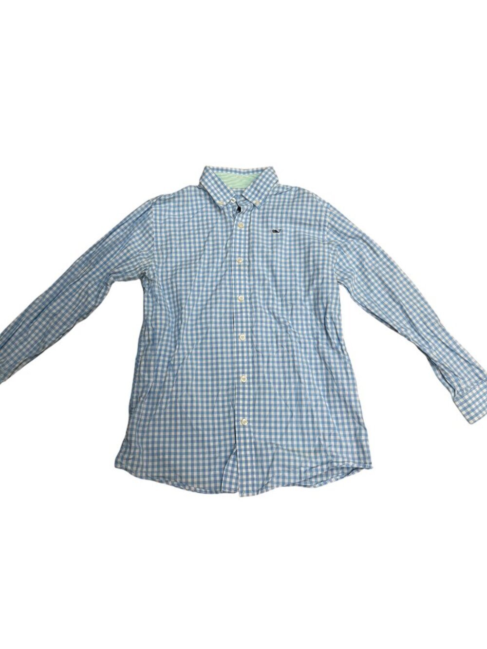 Vineyard Vines Boys Blue White Gingham Button Down Size Medium 12-14 EUC